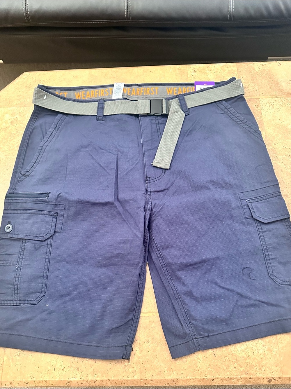 Men's Navy Cargo Shorts with Web Belt